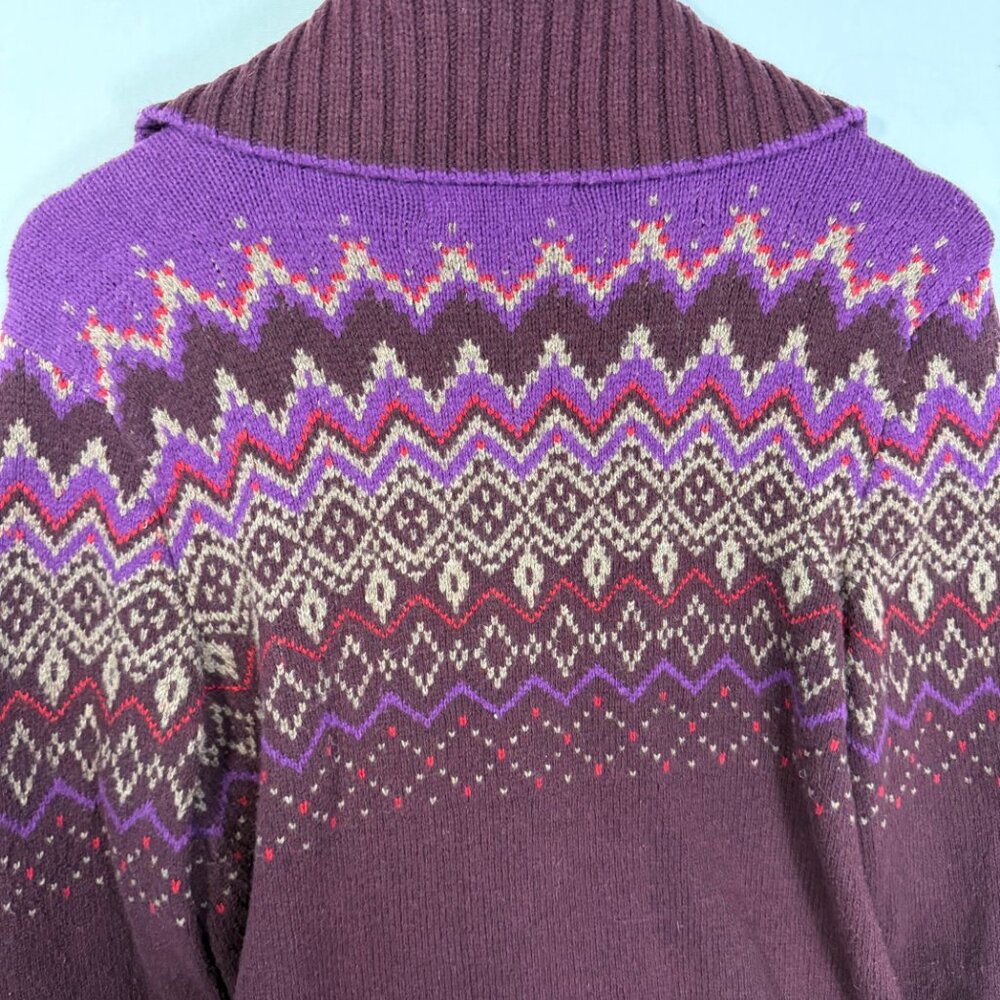 Fair isle Eddie Bauer Women’s Tall Large Zip Up Sweater Button Snap Collar - Picture 9 of 11